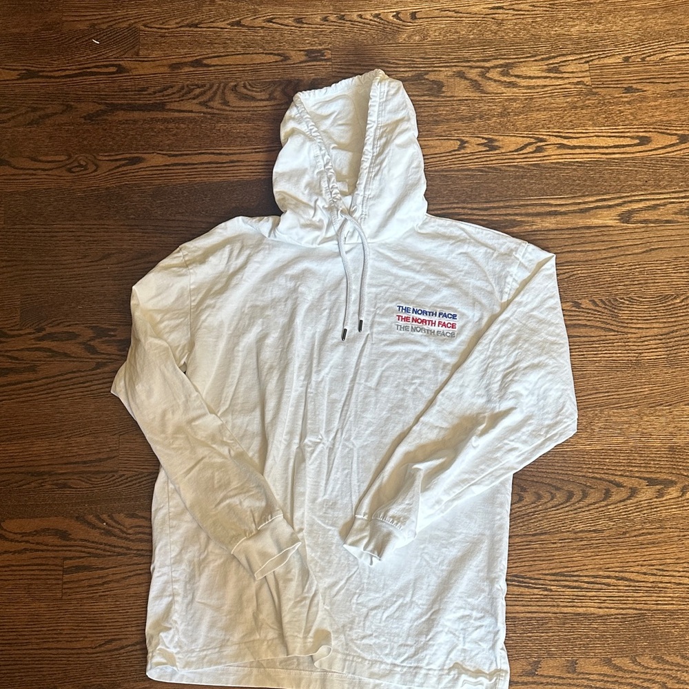 The North Face White Hoodie with Red and Blue Logo